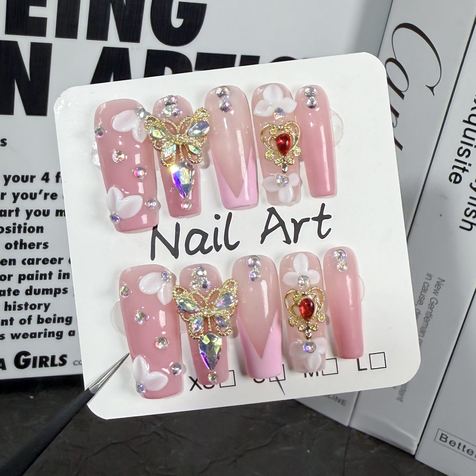 Medium and long square handmade press-on nails, three-dimensional engraving, sweet and explosive long nail art finished product factory wholesale|365nails