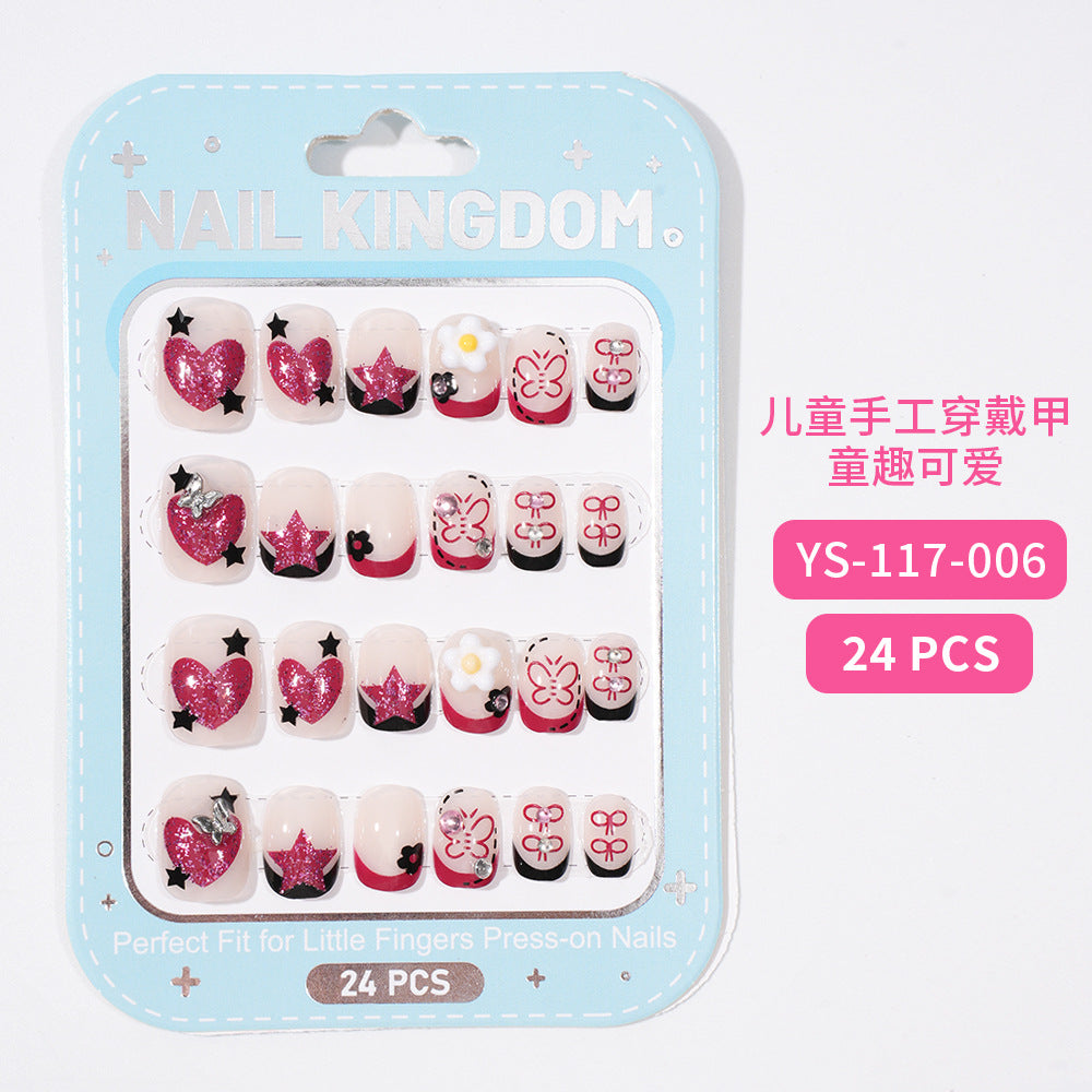 Children's Nail Art Nail Sticker Girl Cartoon 24 Nail Art Sticker Cute Removable press on nails With Drill