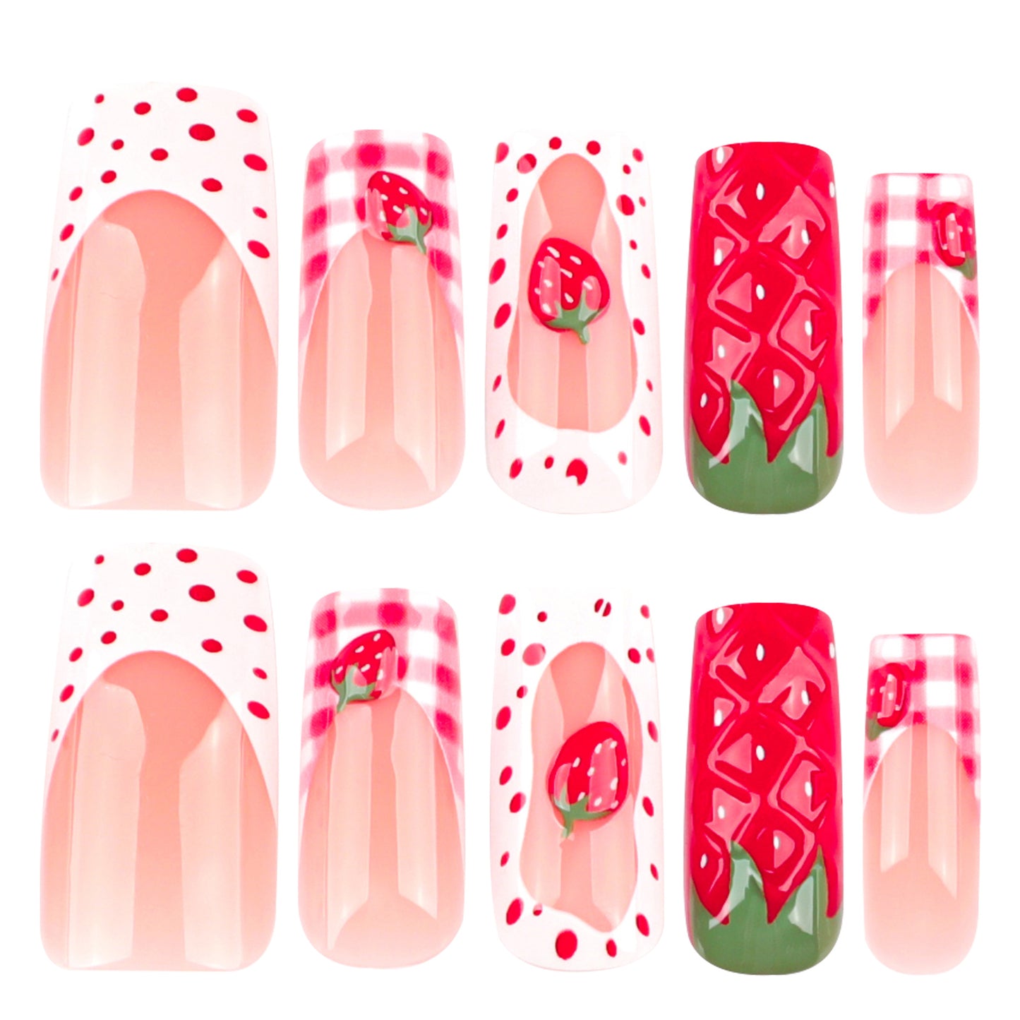 3D three-dimensional strawberry explosion sweet French press-on nails