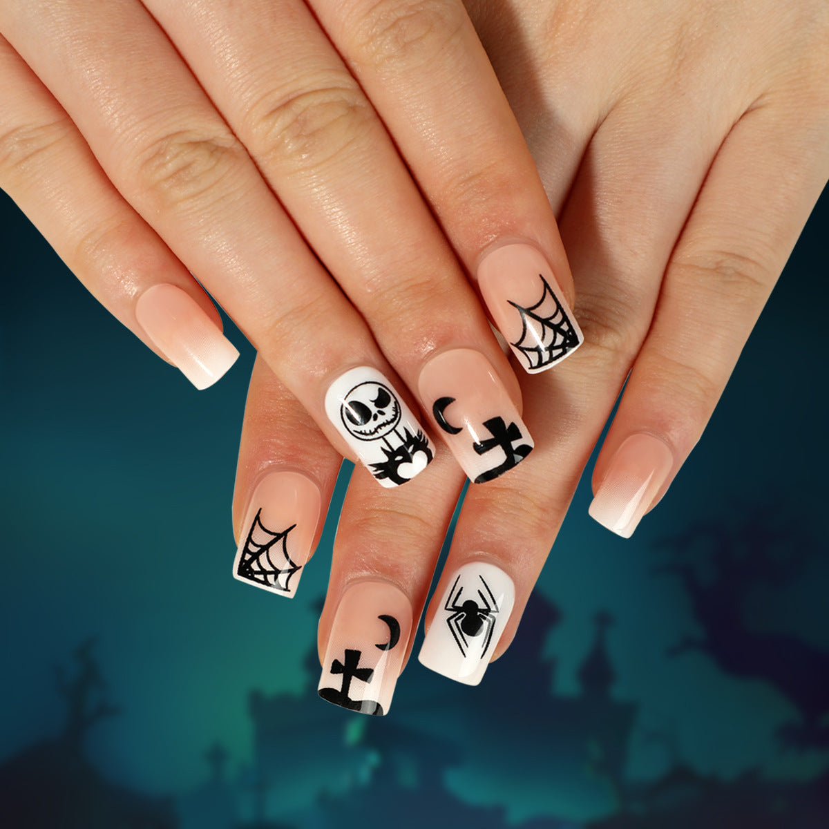 Uñas postizas 3D con diseño de araña y murciélago para Halloween, venta al por mayor | 365nails