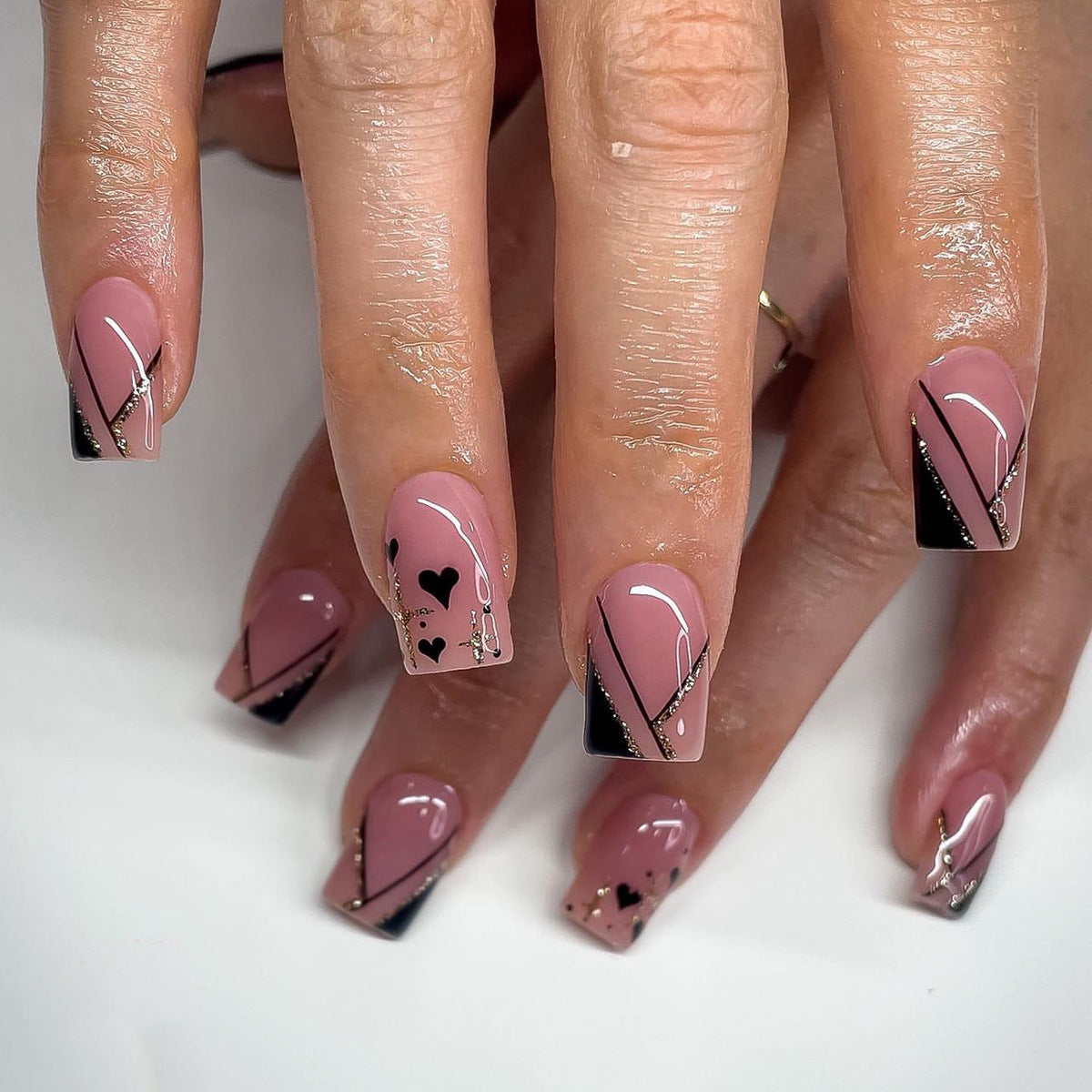 Use almofadas de unha atacado unhas postiças francesas chanfradas glitter amor unhas postiças curtas quadradas unhas postiças quadradas europeias atacado | 365nails