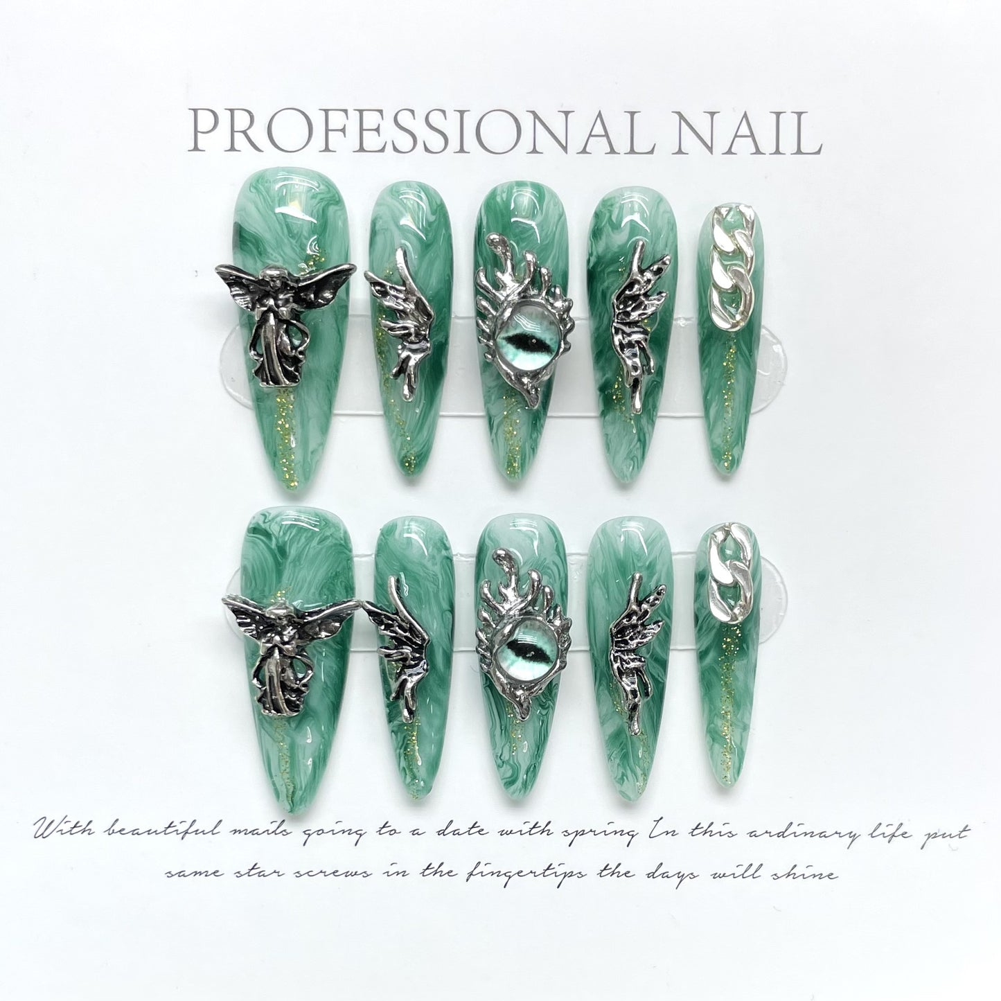 Unhas artesanais puras usando asas líquidas olho de anjo unhas longas unhas postiças | 365nails