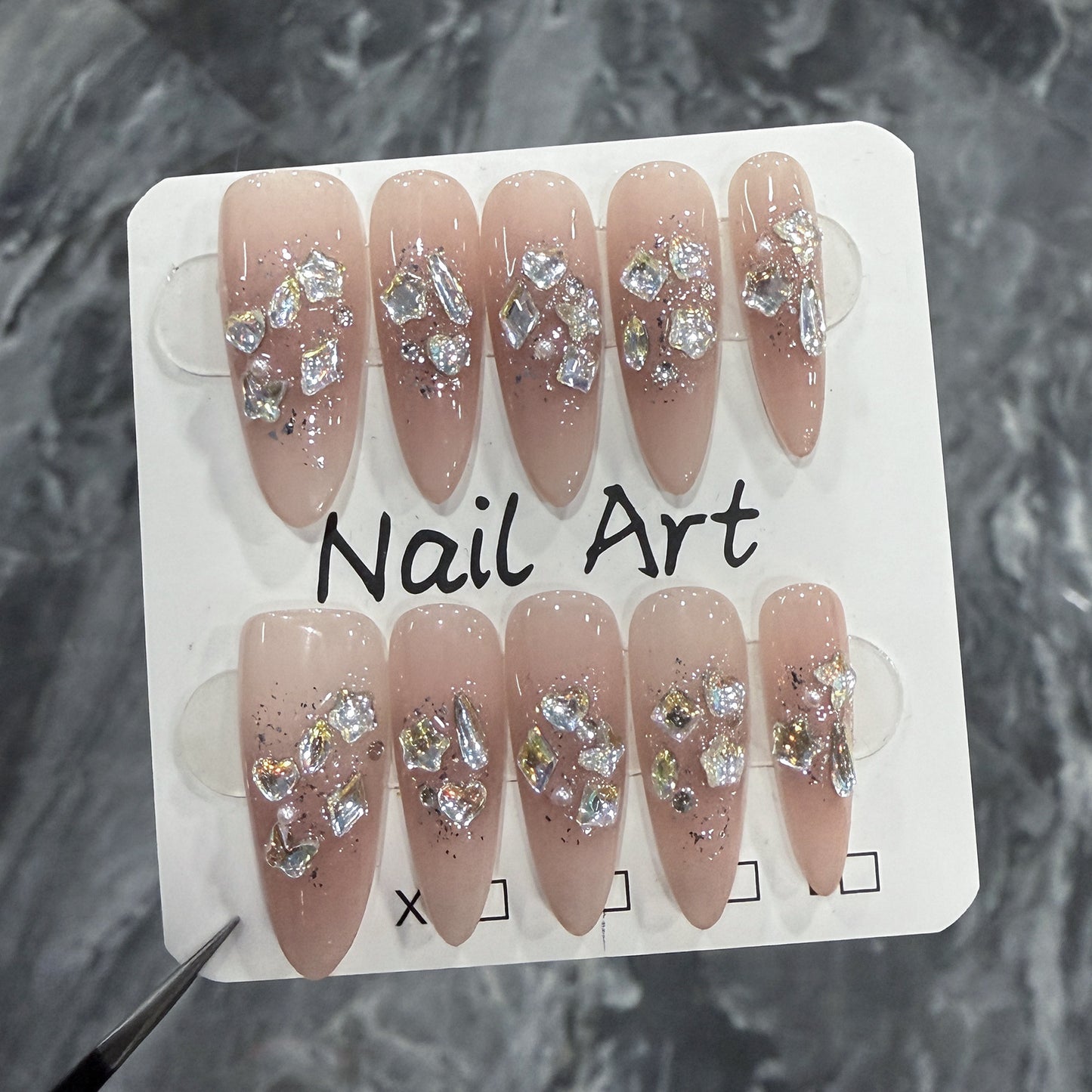 Unhas postiças artesanais Pure Desire Ice Blush Nail Flash Long Nail Patch Wearable Atacado de Unhas Postiças |365nails