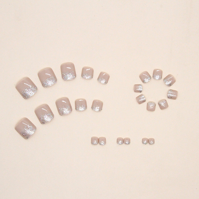Mudança explosiva e gradual de carne rosa Unhas postiças para os pés, unhas naturais de fada, gás especial, modelo de unhas postiças, unhas postiças brilhantes, peça de arte para unhas|365nails