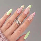 Unhas postiças manicure francesa fresca linha amarela rosa glitter unhas foscas peça unhas postiças unhas removíveis |365nails