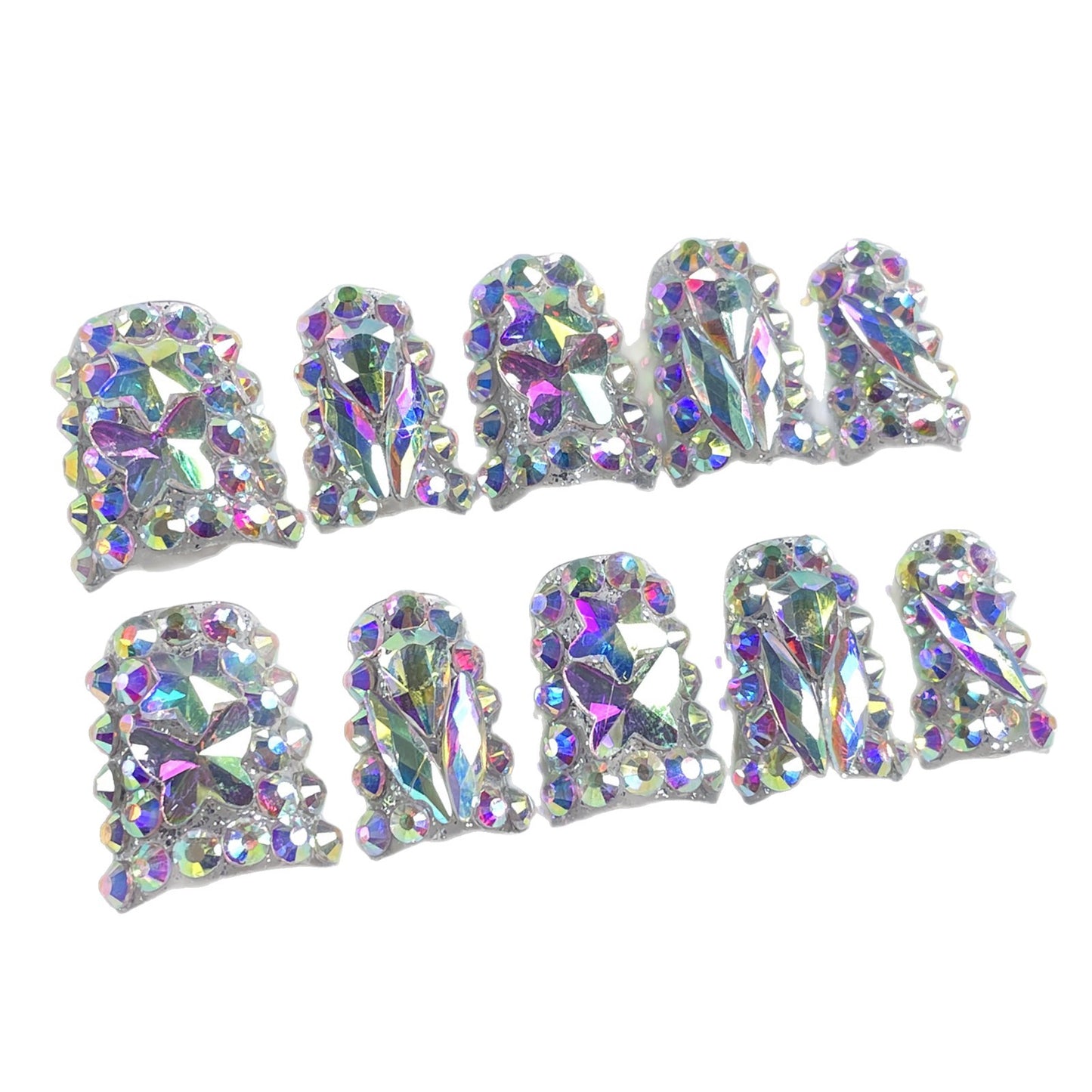 Duckbill Shape nail bursts full of diamonds, sweet and cool babes, Handmade press on nails, wearable fake nail wholesale|365nails