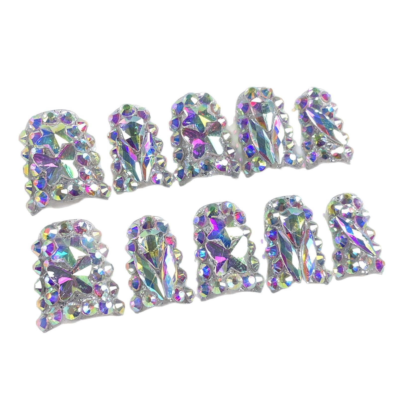 Duckbill Shape nail bursts full of diamonds, sweet and cool babes, Handmade press on nails, wearable fake nail wholesale|365nails