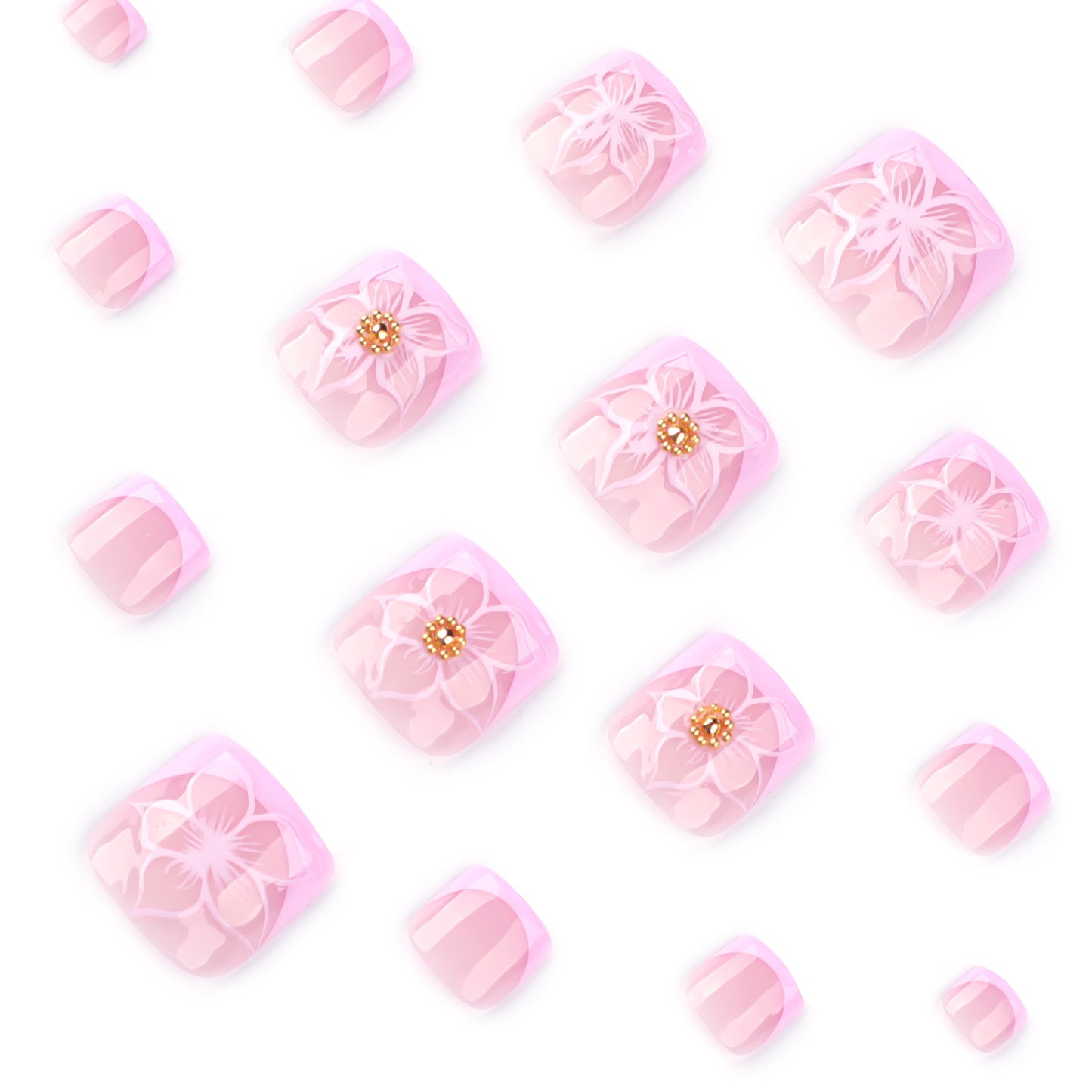 Classic French toenail piece 3D flower manicure toenail summer summer removable wear toenail piece wholesale|365nails