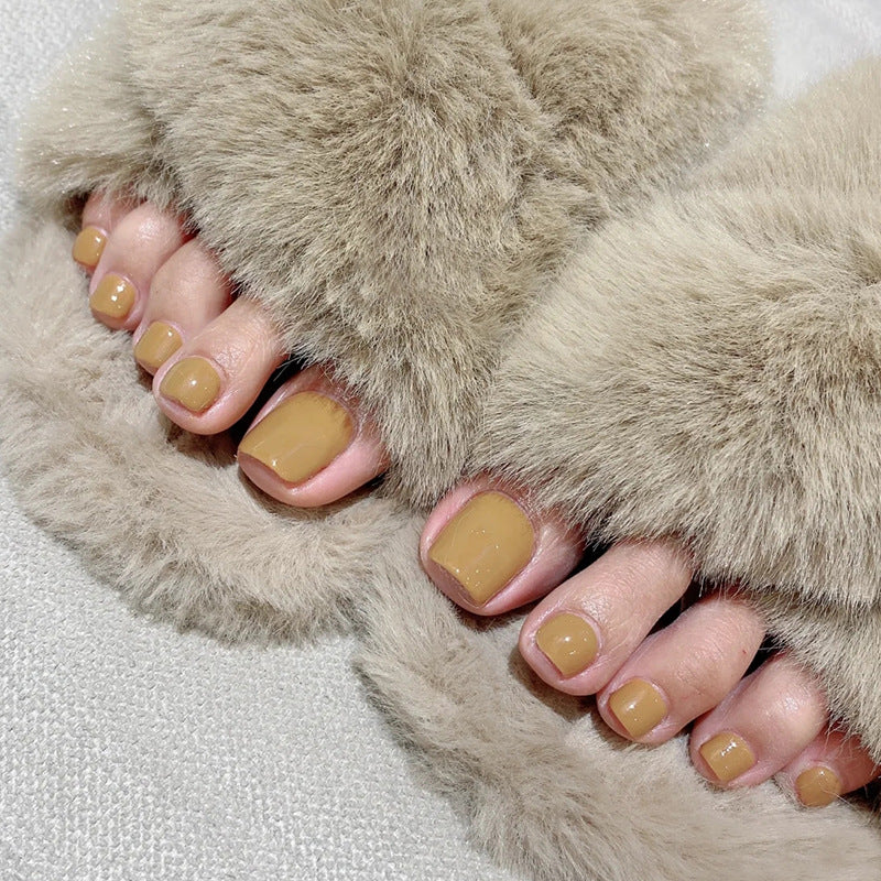 Press-on toenails  Khaki Yellow White Wholesale Removable Finished Products Popular Internet celebrity nails|365nails