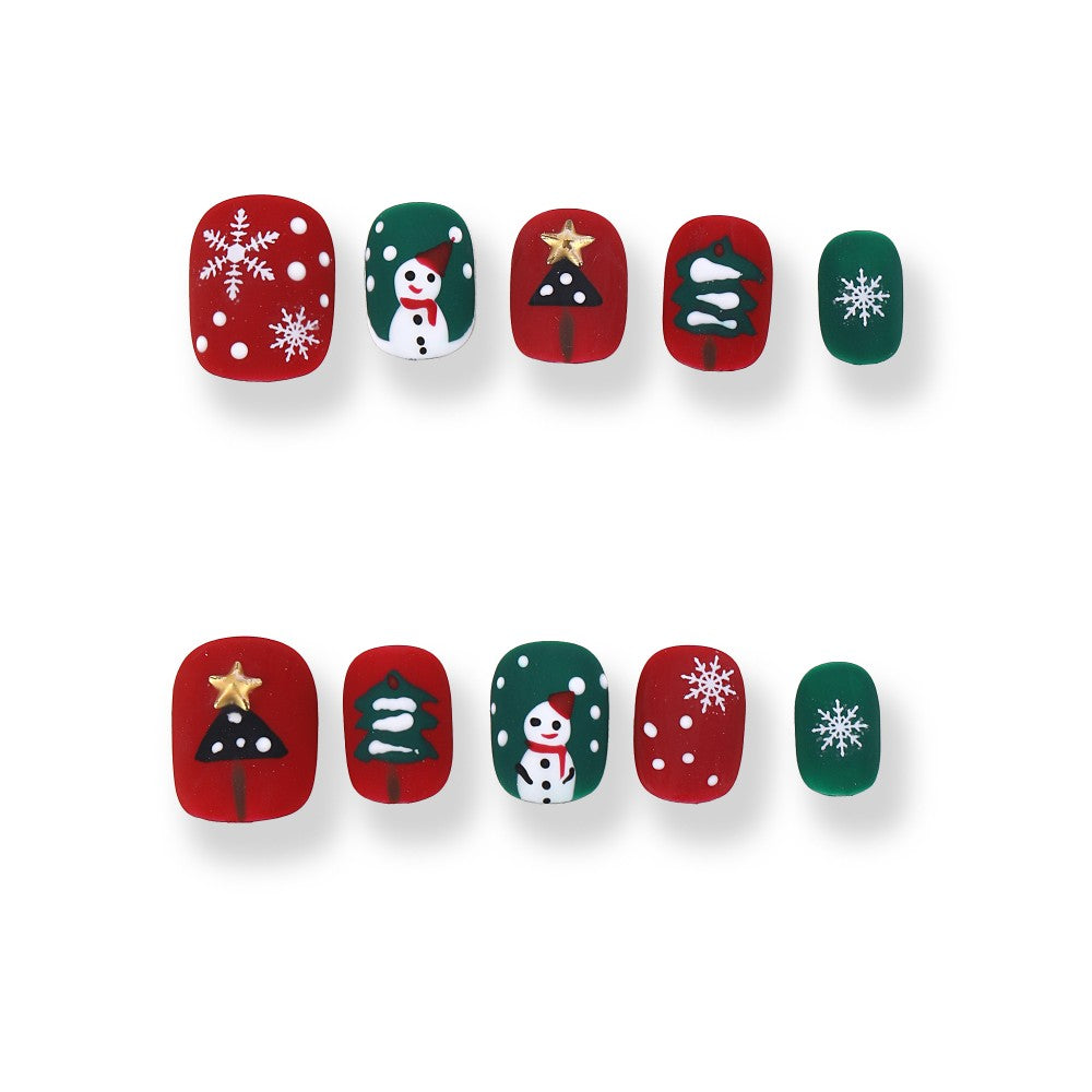 365Nails Snowman & Snowflake Matte Short Square Set