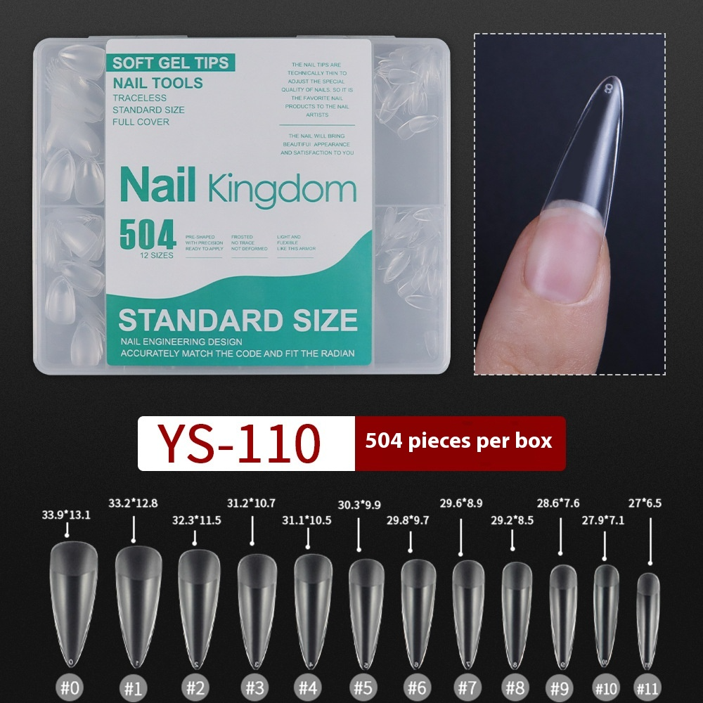 Nail Tips nail piece semi-matte 504 pieces boxed trapezoidal almond fake nail patch transparent and seamless nail art