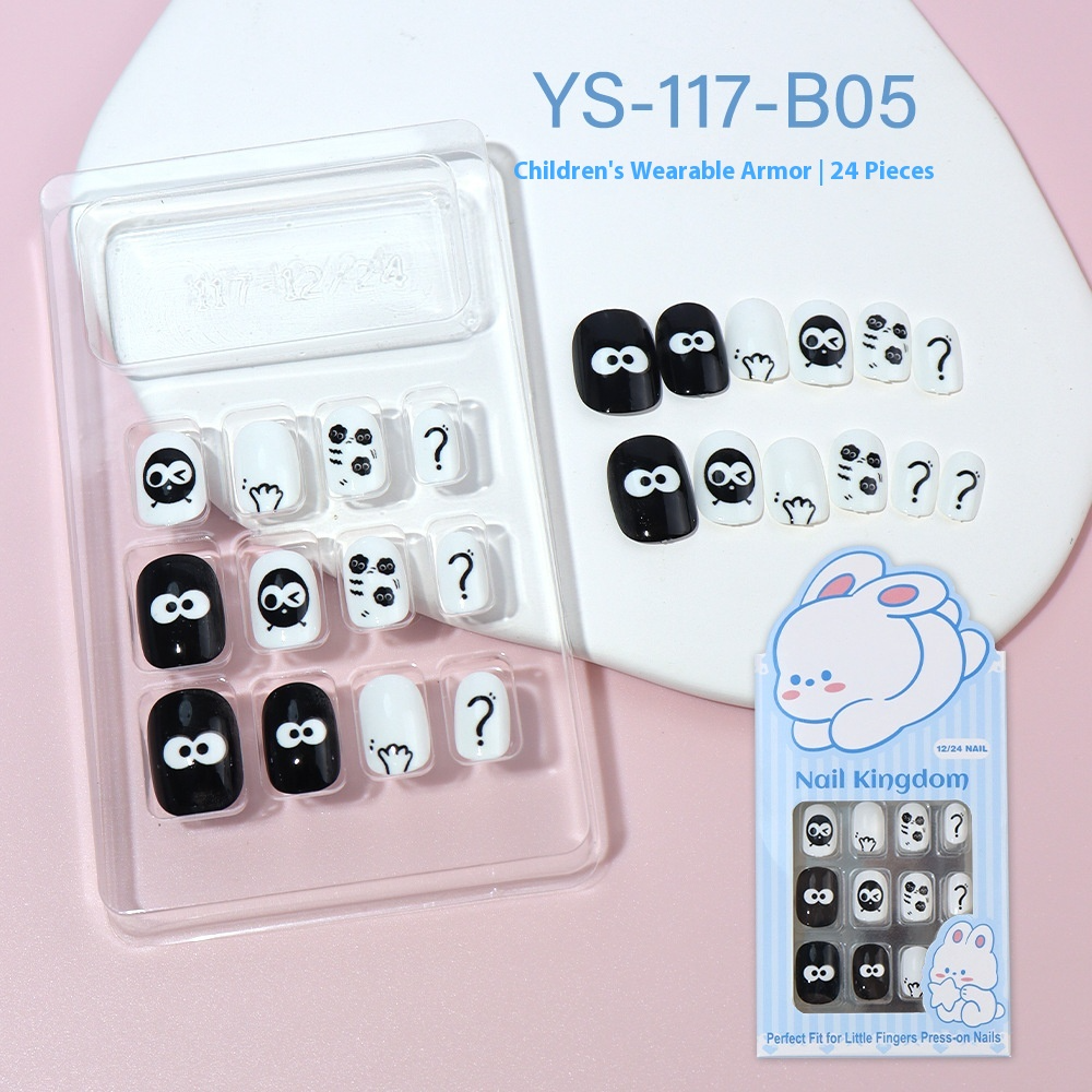 Children press on nails, cartoon 24-piece boxed finished product, sweet and cute children's removable fake nail patch manicure