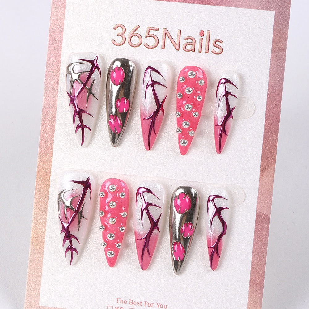 365nails neon thorn 3d hand‑painted long tips