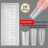 Nail Tips press on nails pads 240 pieces free of engraving and grinding, boxed long matte non-marking with scale lines and half-pasted fake nails