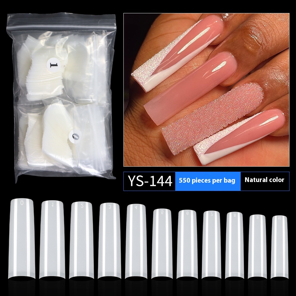 Nail Tips Nail lengthened French 550 pieces boxed square transparent semi-sticker high-arc flat head water pipe nail fake nail