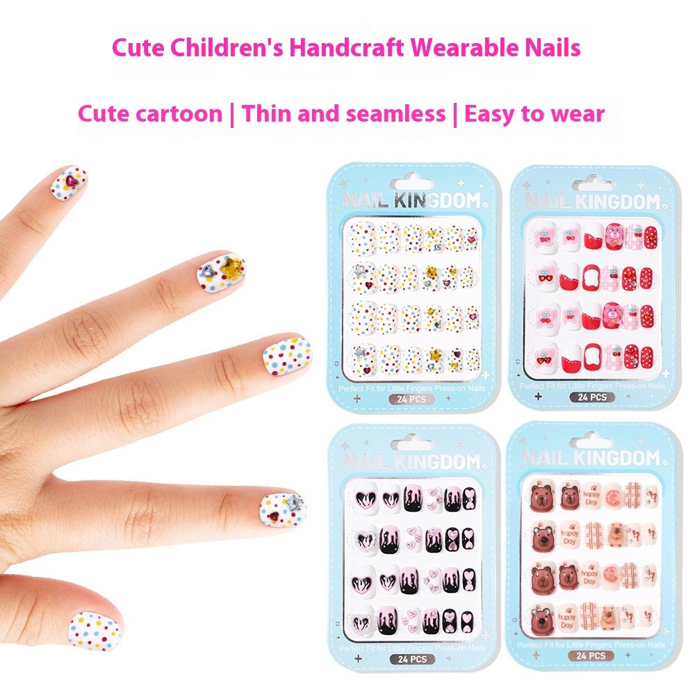 Children's Nail Art Nail Sticker Girl Cartoon 24 Nail Art Sticker Cute Removable press on nails With Drill