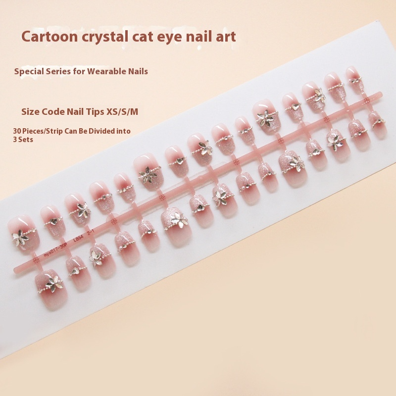 Nail Tips prefabricated nail, press on nails, sweet smudging, light-chasing cat eye, fake nails, short T nail art patch, diamond|365nails