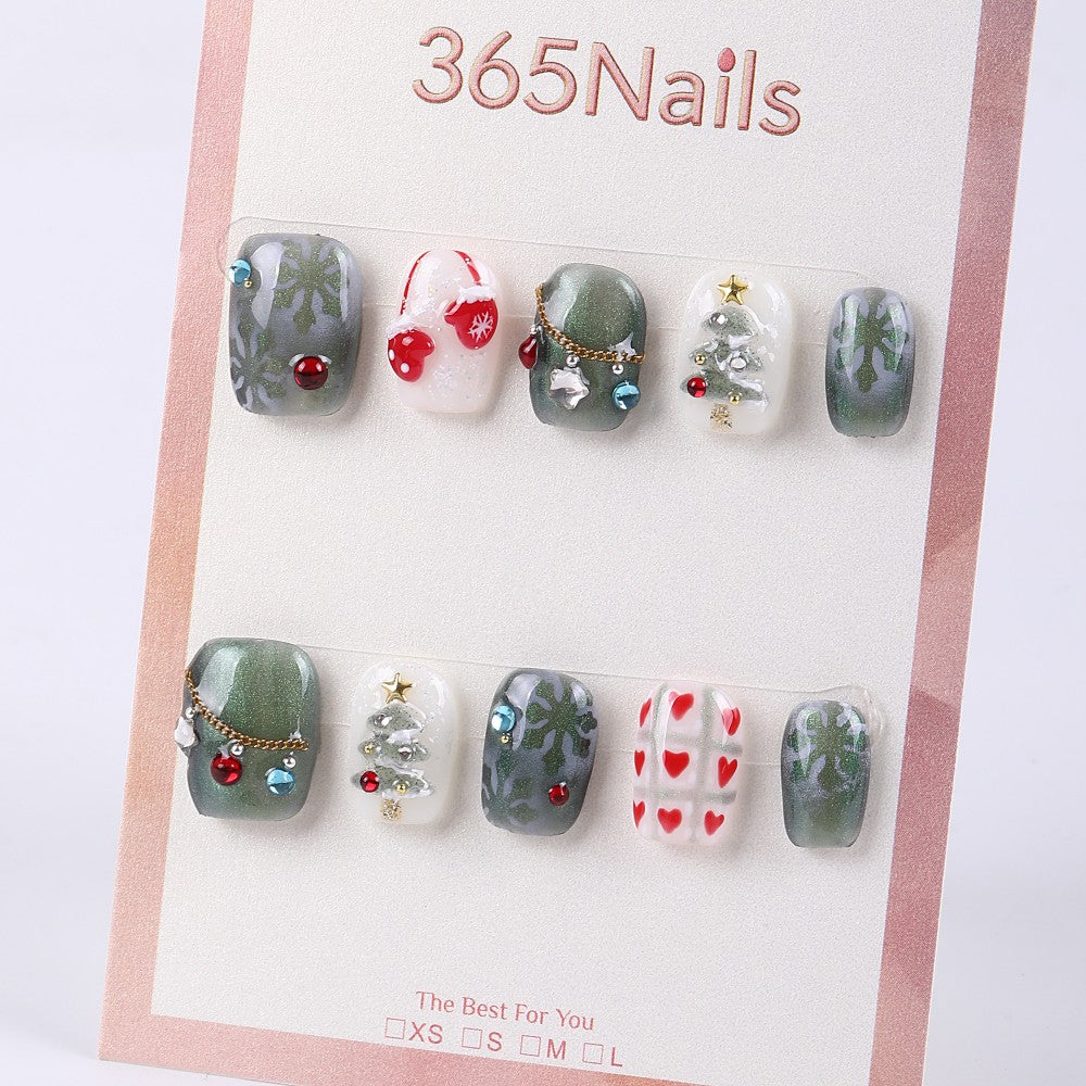 365Nails Frosted Pine Christmas Short Square Set