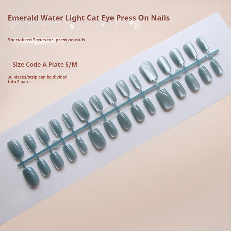 Nail Tips prefabricated nail, simple jadeite green cat eye, solid color, gentle temperament, sweet and versatile, ins wind code|365nails