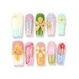 Uñas postizas 3D con diseño floral pastel de 365Nails Pastel Garden