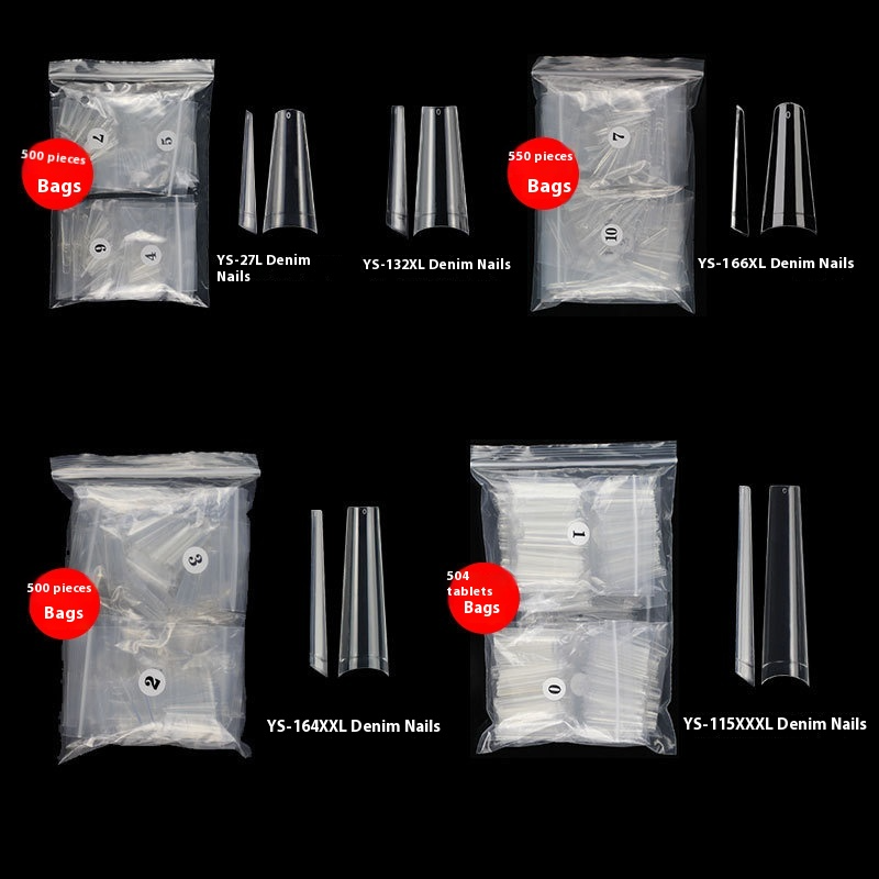 Nail Tips nail lengthening,  super long flat head fake nails half sticker denim nail trapezoidal press on nails wholesale