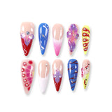 365Nails Pop-Color French with 3D Purple Orchid and Rhinestone Accents Press-On Nails