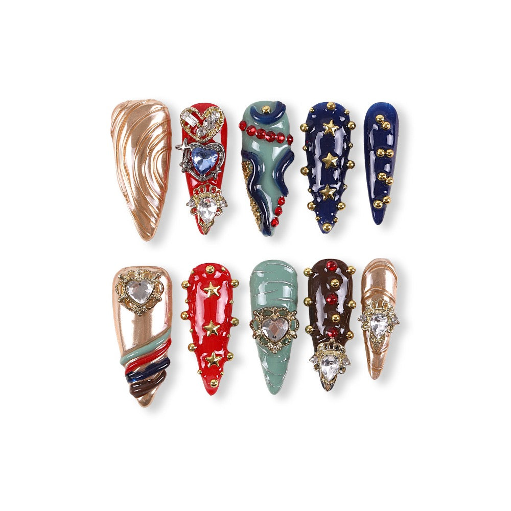 365Nails Vintage Starry Heart-Gem Luxury Press-On Nails