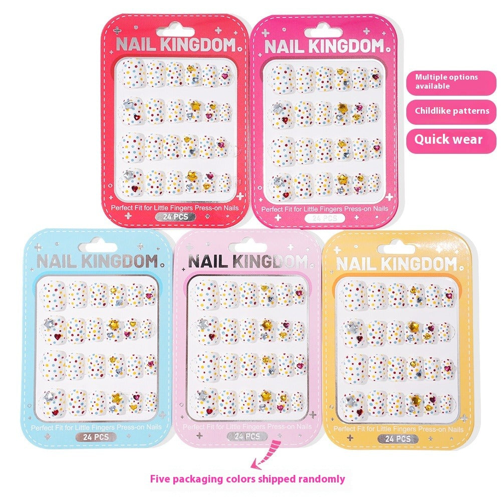 Children's Nail Art Nail Sticker Girl Cartoon 24 Nail Art Sticker Cute Removable press on nails With Drill