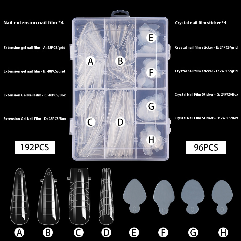 Nail Tips nail mold kit crystal quick extension paper-free tray 288 pieces mixed scale nail tool nail film kit