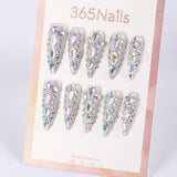 Uñas postizas largas de estilete con incrustaciones de cristal Aurora de 365Nails