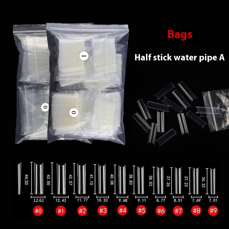 Nail Tips nail plate semi-sticker, light sticker, transparent XXL water pipe nail 500 pieces, boxed flat head fake nail, extended patch nail art.