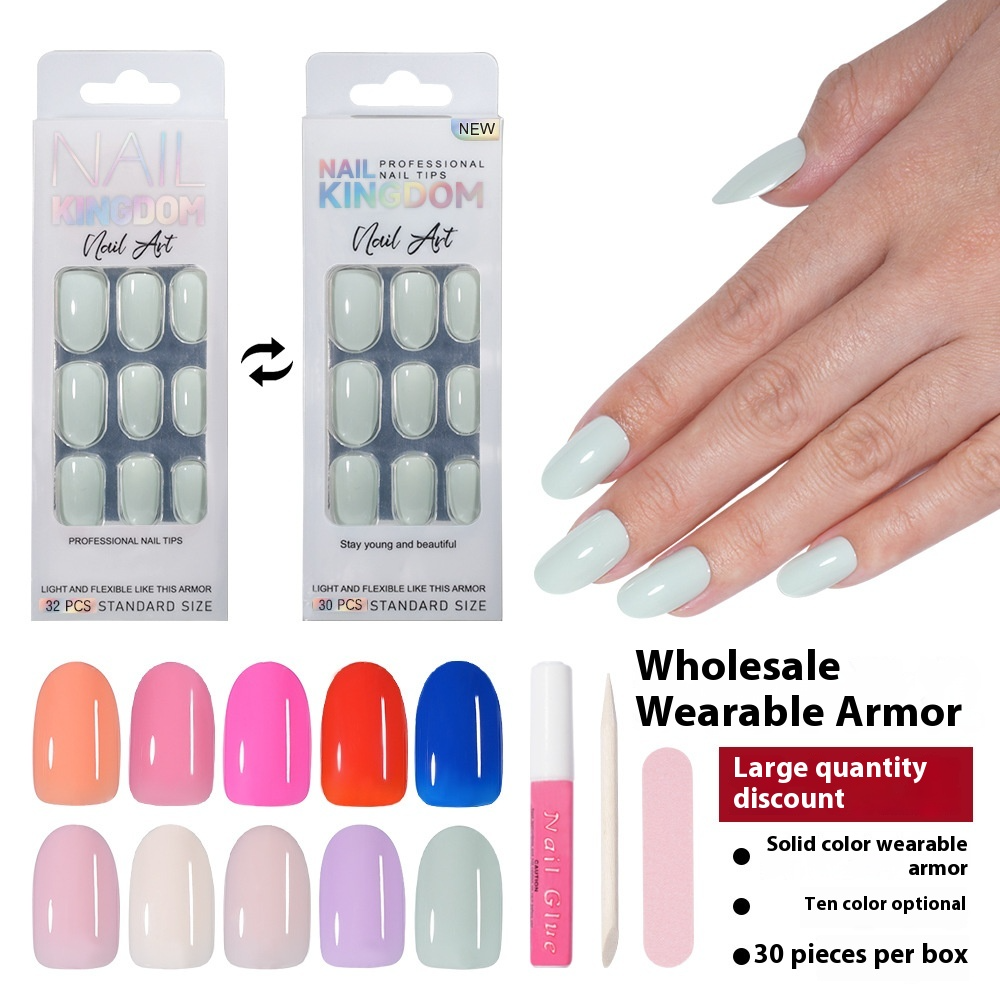 Popular solid color press on nails advanced sense versatile patch nail art short oval removable fake nail piece wholesale