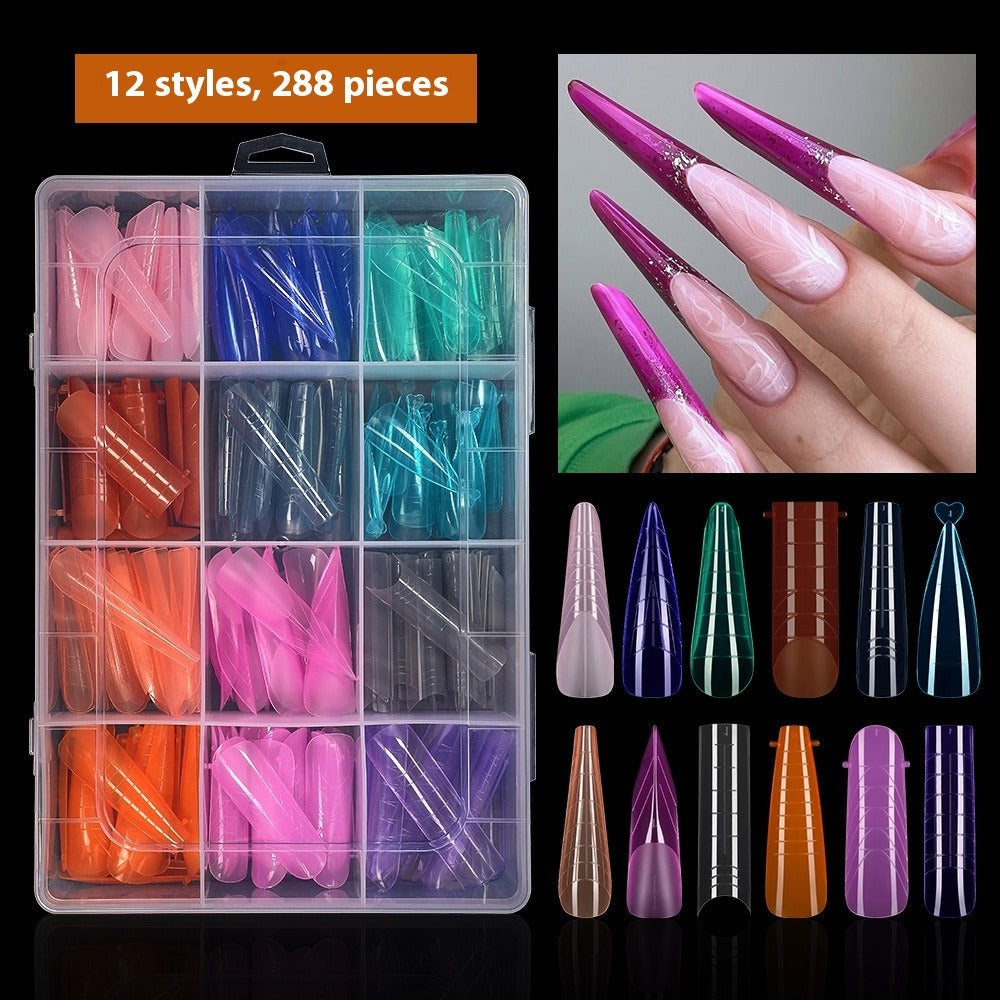 Nail Tips Nail mold crystal color extension without paper tray rapid phototherapy extension nail piece 288 pieces boxed nail film set