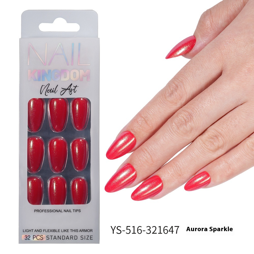 Press on nails Advanced Aurora Fine Flash Almond Short Nail Film Removable Fake Nail Prefabricated Solid Color Nail Art Wholesale