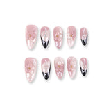 365Nails Sheer Peachy Pink with Black French Accents, 3D Florals and Crystal Pearls – Soft Elegant Medium Almond Press-On NailsSold in packs of 5. Minimum order: 1 pack (5 pcs). Quantity = number of packs. Qty 1 = 5 pcs