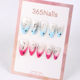 365Nails Misty Gradient Press-On Nails with Butterfly Line Art and Sparkles (Blue & Pink Set)