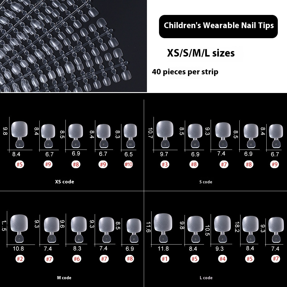 Nail Tips New children's press on nails pads, 40 pieces of sub-size matte, one size has no marks, no engraving and grinding, removable fake nails.