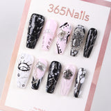 365Nails Sweet-Punk Press-On Nails in Black & Pink with Pearls, Chains and Metal Charms