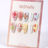 365Nails Macaron Gradient with 3D Flowers, Pearls, and Dotted Accents Press-On Nails