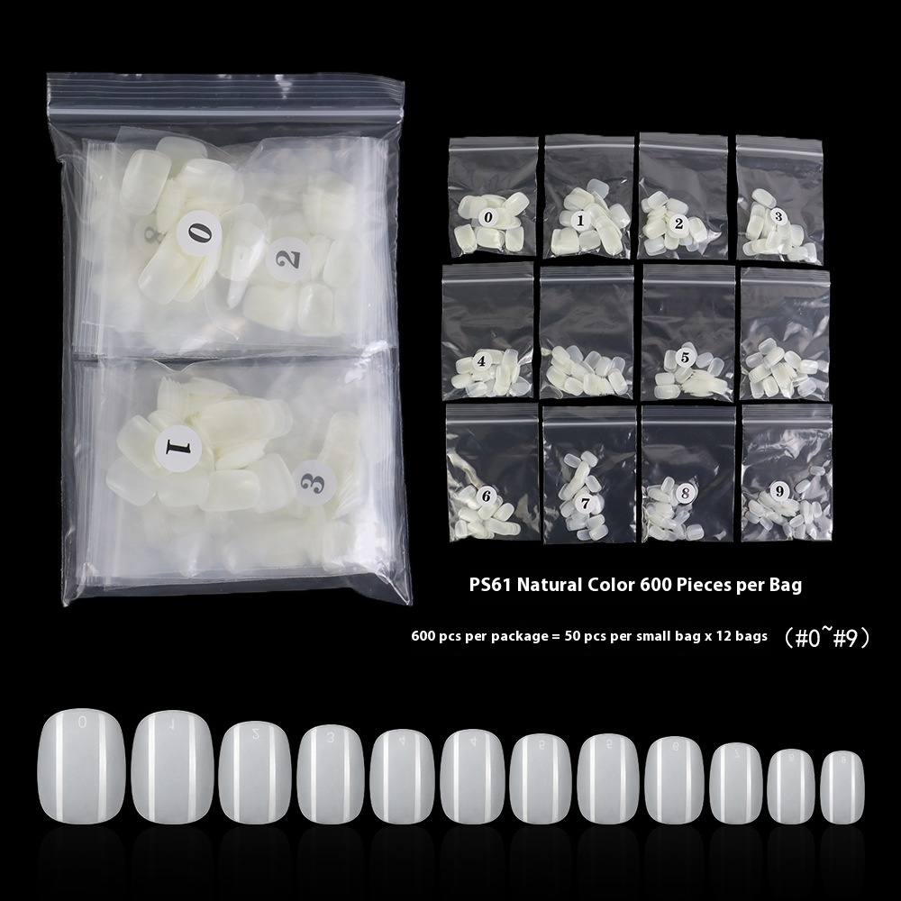 Nail Tips New short round nail piece, bagged short full sticker transparent fake nail manicure, hand-worn nail short square round nail piece