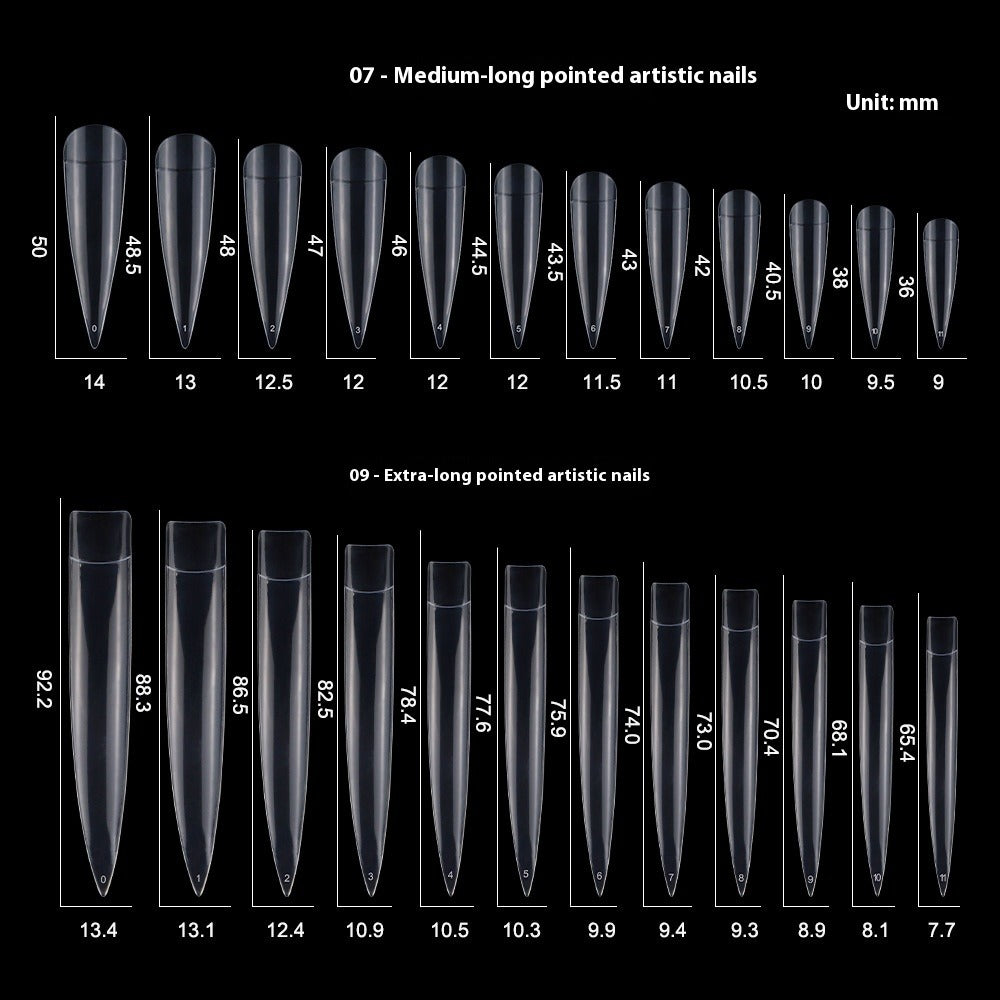 Nail Tips lengthening salon art nail pads 12 pcs bagged pointed  performance manicure super long fake nail pads