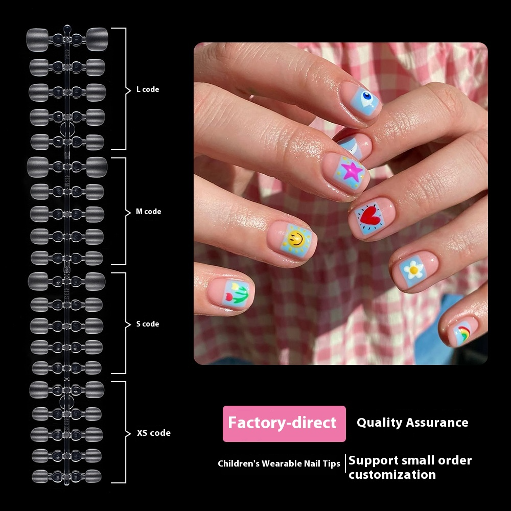 Nail Tips New children's press on nails pads, 40 pieces of sub-size matte, one size has no marks, no engraving and grinding, removable fake nails.