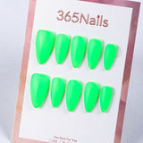 Uñas postizas largas verde neón mate de 365nails