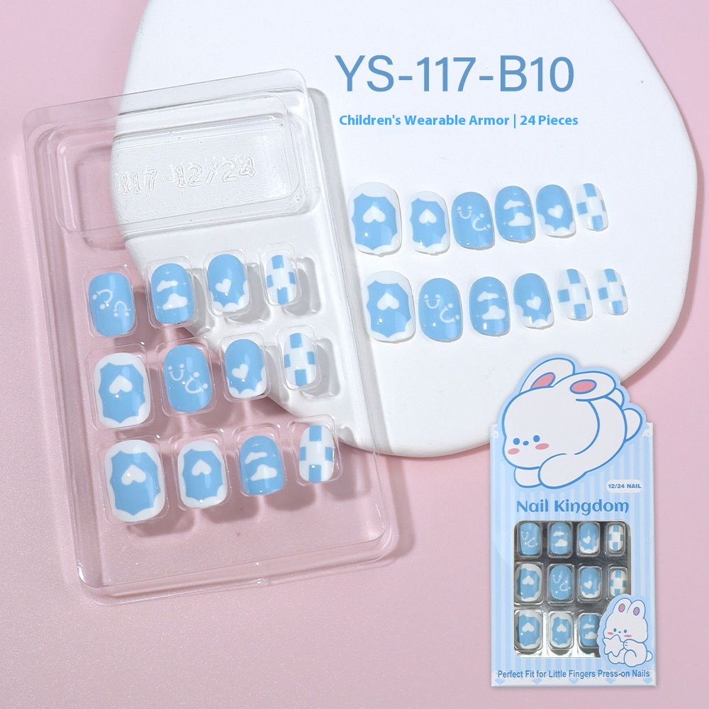 Children press on nails, cartoon 24-piece boxed finished product, sweet and cute children's removable fake nail patch manicure