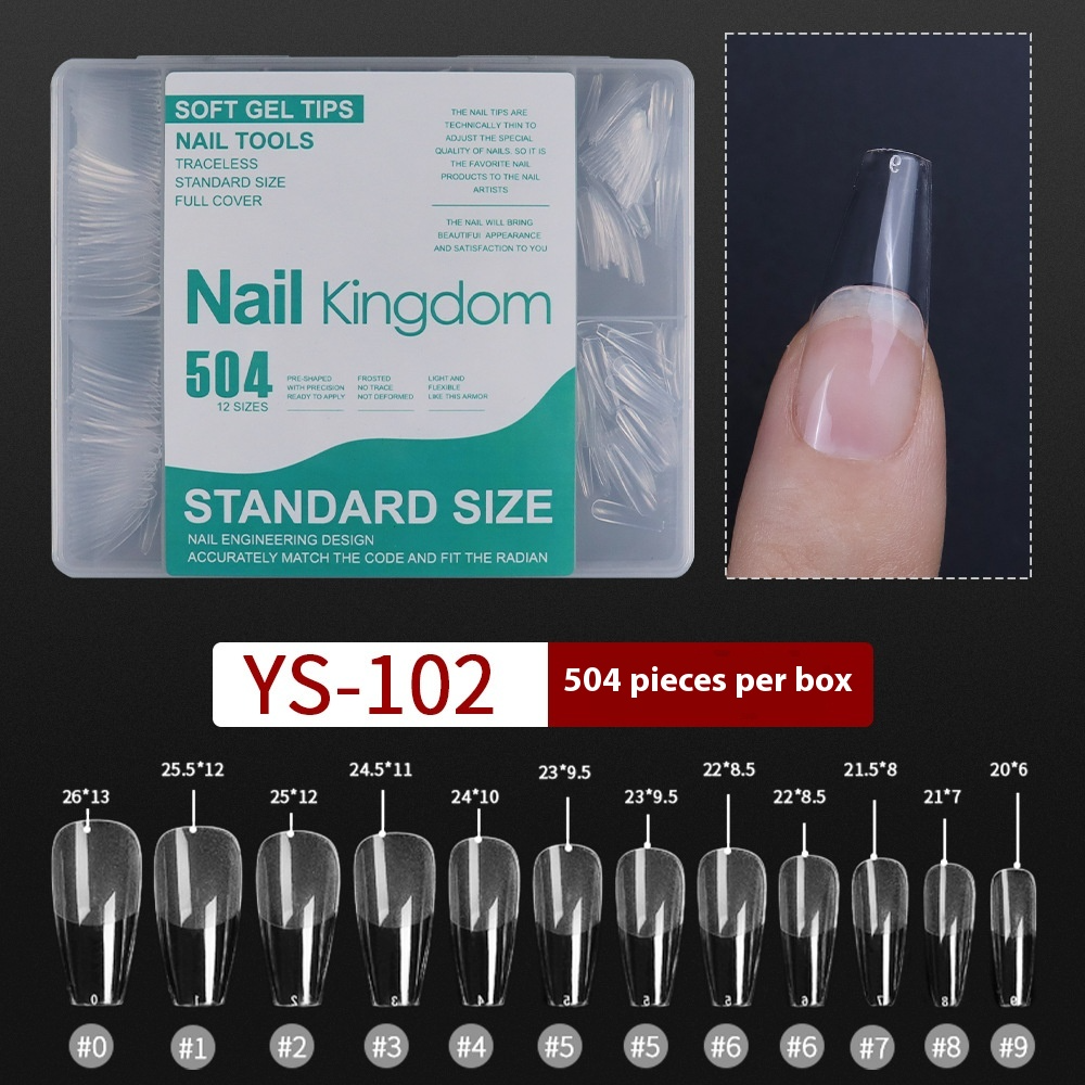 Nail Tips nail piece semi-matte 504 pieces boxed trapezoidal almond fake nail patch transparent and seamless nail art