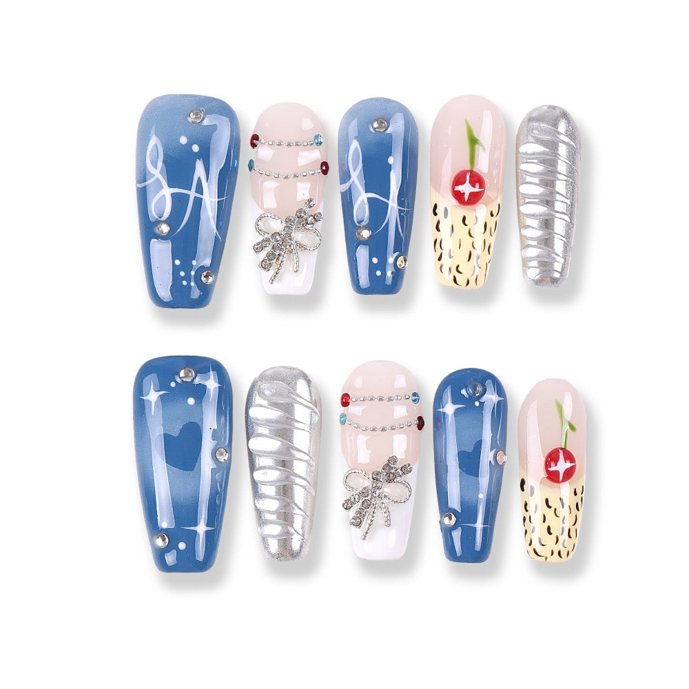 365Nails Blue Cherry Sparkle Press-On Nails