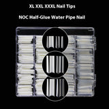 Nail Tips Nail plate semi-sticker, light sticker, lengthened XXXL water pipe nail NO C arc, light French manicure, transparent fake nail