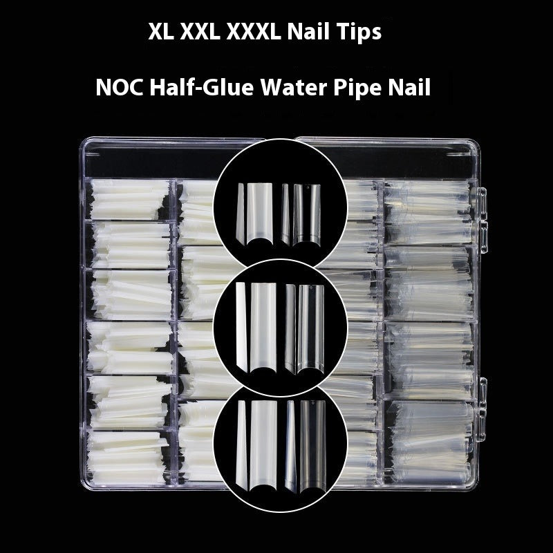 Nail Tips Nail plate semi-sticker, light sticker, lengthened XXXL water pipe nail NO C arc, light French manicure, transparent fake nail