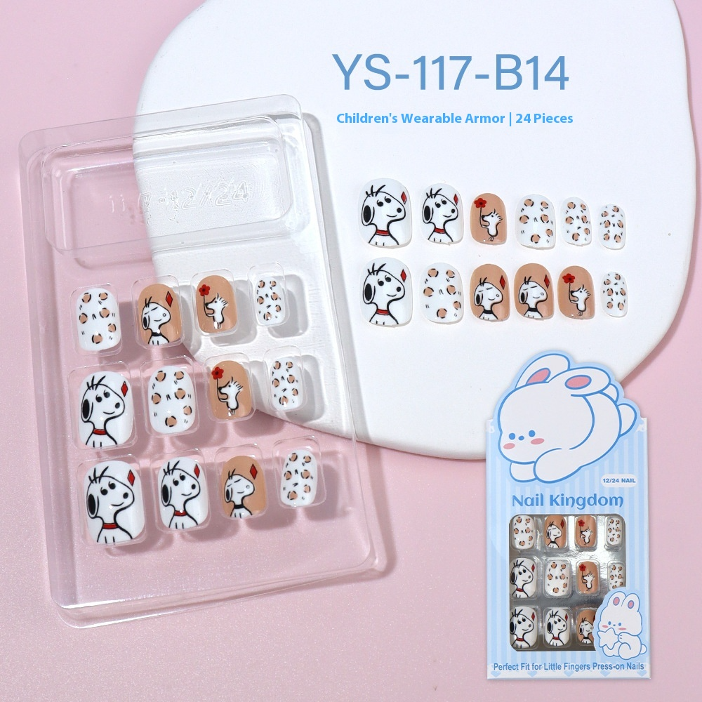 Children press on nails, cartoon 24-piece boxed finished product, sweet and cute children's removable fake nail patch manicure