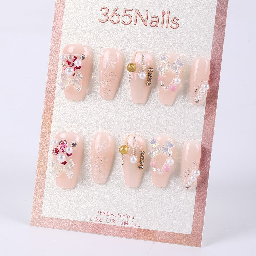 365Nails Nude Snowflake Pearl Embellished Set